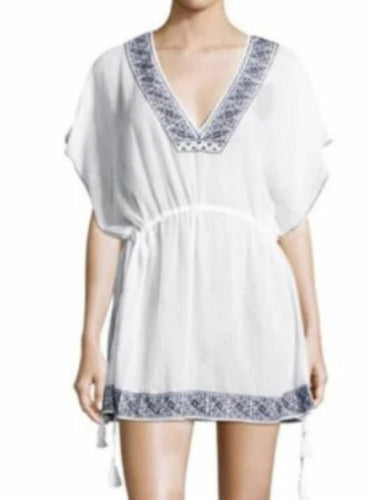 Joie Dress Womens Medium Large White  V-Neck Short Sleeve Cotton Tunic Embroidery