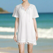 Load image into Gallery viewer, Joie Dress Womens Small White Short Sleeve Cotton Embroidered Tassel Trim Tunic