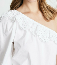 Load image into Gallery viewer, Joie Shirt Womens Medium White One-Shoulder White Cotton Eyelet Ruffle Trim Top