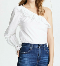 Load image into Gallery viewer, Joie Shirt Womens Medium White One-Shoulder White Cotton Eyelet Ruffle Trim Top