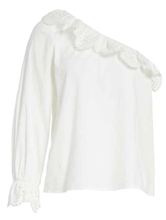 Load image into Gallery viewer, Joie Shirt Womens Medium White One-Shoulder White Cotton Eyelet Ruffle Trim Top