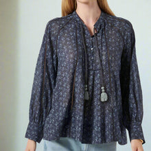 Load image into Gallery viewer, Joie Shirt Womens Small Blue V-Neck Long Sleeve Cotton Tassel Ties Cotton Top Dracha
