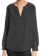 Load image into Gallery viewer, Joie Silk Shirt Womens Extra Extra Small Black V-Neck Long-Sleeve Polka Dot Carita Top