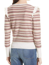Load image into Gallery viewer, Joie Sweater Womens Large V-Neck Stripe Wool Cashmere  Ruffle Beige Multi