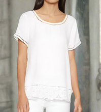 Load image into Gallery viewer, Joie Top Womens Large White Short Sleeve Crew Neck Kadence Eyelet Cutwork Trim