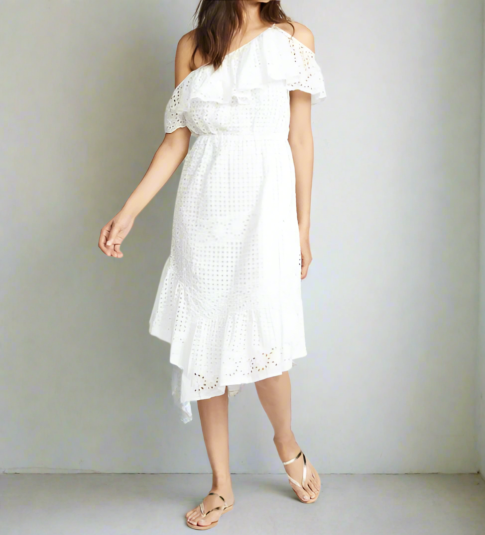 green emerald velvet dress Joie One Shoulder Cotton Eyelet Dress Small White Midi Sleeveless Ruff –  Luxe Fashion Finds