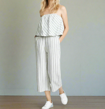 Load image into Gallery viewer, Joie Jumpsuit Womens Small Strapless Wide Leg Crop linen Striped Off White Brogan