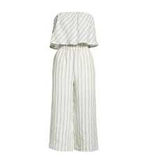 Load image into Gallery viewer, Joie Jumpsuit Womens Small Strapless Wide Leg Crop linen Striped Off White Brogan