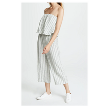 Load image into Gallery viewer, Joie Jumpsuit Womens Small Strapless Wide Leg Crop linen Striped Off White Brogan