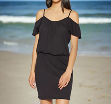 Load image into Gallery viewer, Joie_Tahlia_Cold_Shoulder_Black_Stretch_Cotton_Jersey_Blouson_Mini_Dress_8f5ac319-3426-42c1-981d-a9d439978ad4
