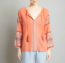 Load image into Gallery viewer, Joie_Women_s_Nelida_V-Neck_Tassel_Ties_Embroidered_Cotton_Peasant_Top_Small_4cc15546-edce-44a0-bebb-8eac2cddd216