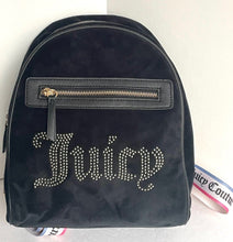 Load image into Gallery viewer, Juicy Couture Big Spender Backpack Medium Black Velour Silver Beading Heart Charm