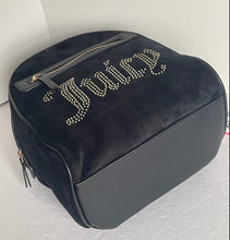 Load image into Gallery viewer, Juicy Couture Big Spender Backpack Medium Black Velour Silver Beading Heart Charm