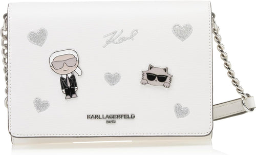 Karl Lagerfeld Connie Crossbody Clutch White Ikons Cat Hearts Shoulder Bag