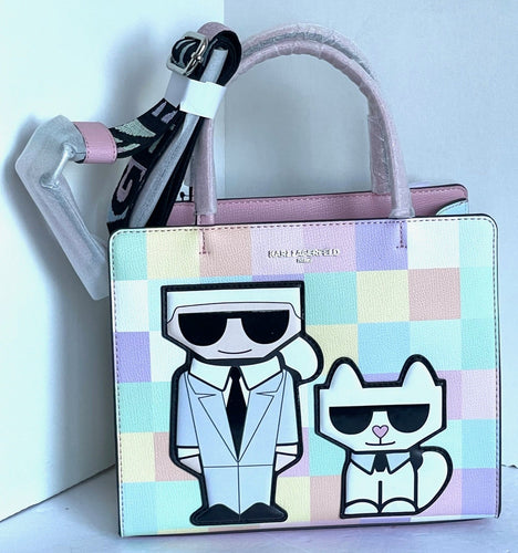 Karl Lagerfeld Crossbody Maybelle Satchel Pink Karl and Cat Top Handle Checker