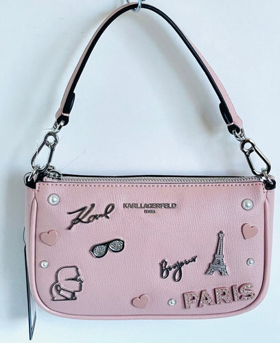 Karl Lagerfeld Maybelle Demi Cate Shoulder Bag Pink Pins Crystals Bling Paris