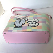 Load image into Gallery viewer, KarlLagerfeldMaybelleMediumTotePinkBlushCheckerShoulderBagCatZipTop
