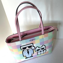 Load image into Gallery viewer, KarlLagerfeldMaybelleMediumTotePinkBlushCheckerShoulderBagCatZipTop