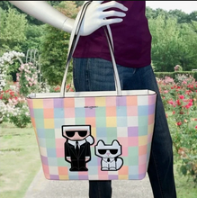 Load image into Gallery viewer, KarlLagerfeldMaybelleMediumTotePinkBlushCheckerShoulderBagCatZipTop