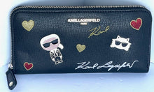 Load image into Gallery viewer, Karl Lagerfeld Wallet Womens Large Black Continental Zip Leather Icon Patch