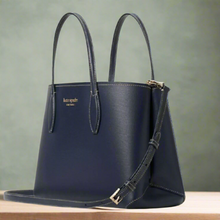 Load image into Gallery viewer, Kate Spade All Day Tote Crossbody Womens Medium Blue Leather Dainty Bloom Bag