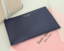 Load image into Gallery viewer, Kate Spade All Day Tote Large Canvas Blue Leather Trim Wristlet Lightweight Natural