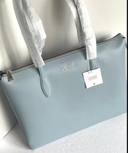 Load image into Gallery viewer, Kate Spade All Day Zip Work Tote Large Blue Leather Laptop Shoulder Bag Ocean