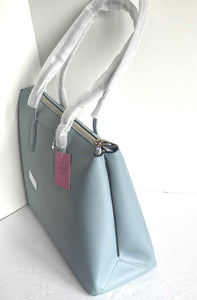 Kate Spade All Day Zip Work Tote Large Blue Leather Laptop Shoulder Bag Ocean