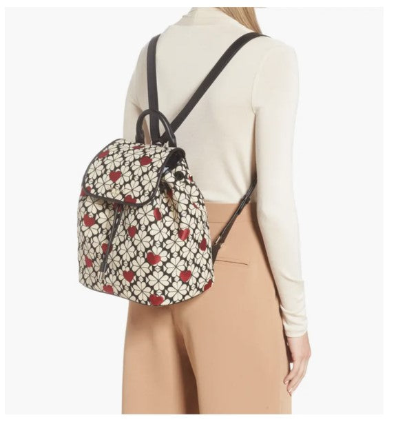 Kate Spade Jacquard Floral Hearts Backpack Medium Flap Kate Spade Jacquard Floral Hearts Backpack Medium Flap