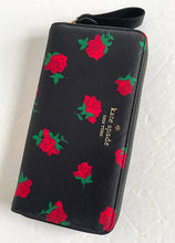 Load image into Gallery viewer, Kate Spade Chelsea Wallet Womens Rose Toss Black Large Nylon Continental Zip