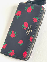 Load image into Gallery viewer, Kate Spade Chelsea Wallet Womens Rose Toss Black Large Nylon Continental Zip