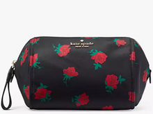 Load image into Gallery viewer, Kate Spade Cosmetic Case Small  Nylon Pouch Chelsea Rose Toss Black Floral KE611