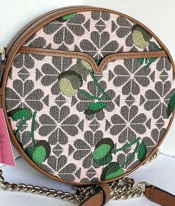 Kate Spade Crossbody Womens Small Brown Canteen Floral Jacquard Cherry Round