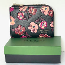 Load image into Gallery viewer, Kate Spade Devin Fall Poppies Small Compact Wallet Womens Black Pink Zip