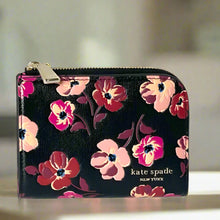 Load image into Gallery viewer, Kate Spade Devin Fall Poppies Small Compact Wallet Womens Black Pink Zip