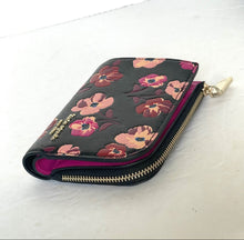 Load image into Gallery viewer, Kate Spade Devin Fall Poppies Small Compact Wallet Womens Black Pink Zip
