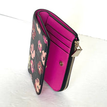 Load image into Gallery viewer, Kate Spade Devin Fall Poppies Small Compact Wallet Womens Black Pink Zip