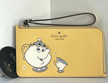 Load image into Gallery viewer, Kate Spade Disney L-Zip Wristlet Beauty And The Beast Medium Wallet Mrs Potts Chip