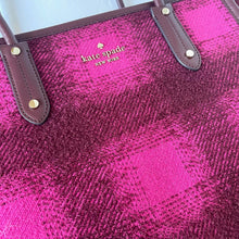 Load image into Gallery viewer, Kate Spade Ella Plaid Tweed Tote Medium Bright Rose Black Shoulder Bag