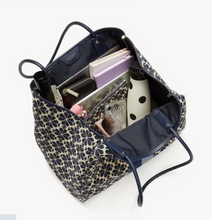 Load image into Gallery viewer, Kate Spade Jacquard Large Tote Everything Blue Flower Stripe w Wristlet Pouch