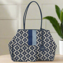Load image into Gallery viewer, Kate Spade Everything Tote Large Blue Jacquard Stripe Spade Flower w Wristlet