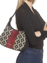 Load image into Gallery viewer, Kate Spade Flower Jacquard Stripe Penny Small Black Shoulder Hobo Bag