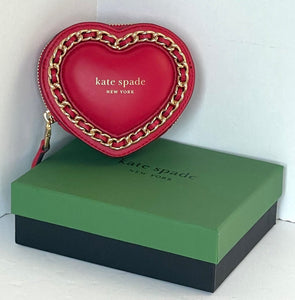 Kate Spade Heart Amour Puffy 3D Coin Wallet Womens Small Red Leather Purse