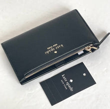 Load image into Gallery viewer, Kate Spade Jackson Small Slim Bifold Wallet Womens Black Leather Zip Snap