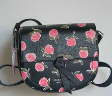 Load image into Gallery viewer, Kate Spade Knott Crossbody Ditsy Rose Womens Black Leather Medium Saddle Bag