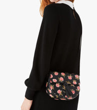 Load image into Gallery viewer, Kate Spade Knott Crossbody Ditsy Rose Womens Black Leather Medium Saddle Bag