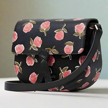 Load image into Gallery viewer, Kate Spade Knott Crossbody Ditsy Rose Womens Black Leather Medium Saddle Bag