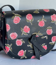 Load image into Gallery viewer, Kate Spade Knott Crossbody Ditsy Rose Womens Black Leather Medium Saddle Bag