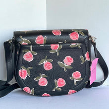 Load image into Gallery viewer, Kate Spade Knott Crossbody Ditsy Rose Womens Black Leather Medium Saddle Bag