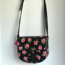 Load image into Gallery viewer, Kate Spade Knott Crossbody Ditsy Rose Womens Black Leather Medium Saddle Bag
